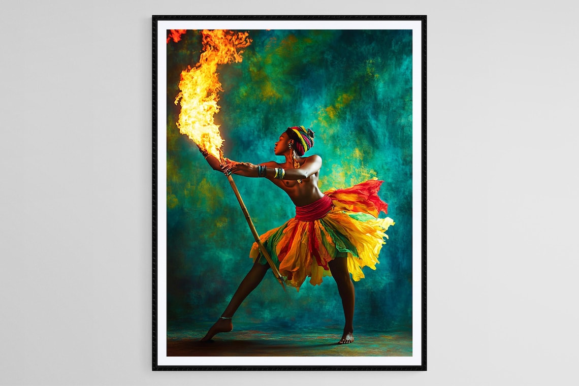 Trinidad Limbo Dancer Flaming Torch Colorful Skirt Carnival Poster