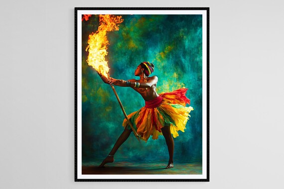 Trinidad Limbo Dancer Flaming Torch Colorful Skirt Carnival Poster