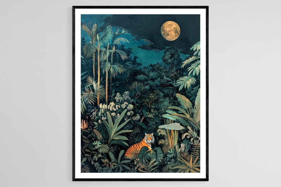 Henri Rousseau Inspired Exotic Jungle Scene Original Wall Art For Home Perfect Artistic Gift
