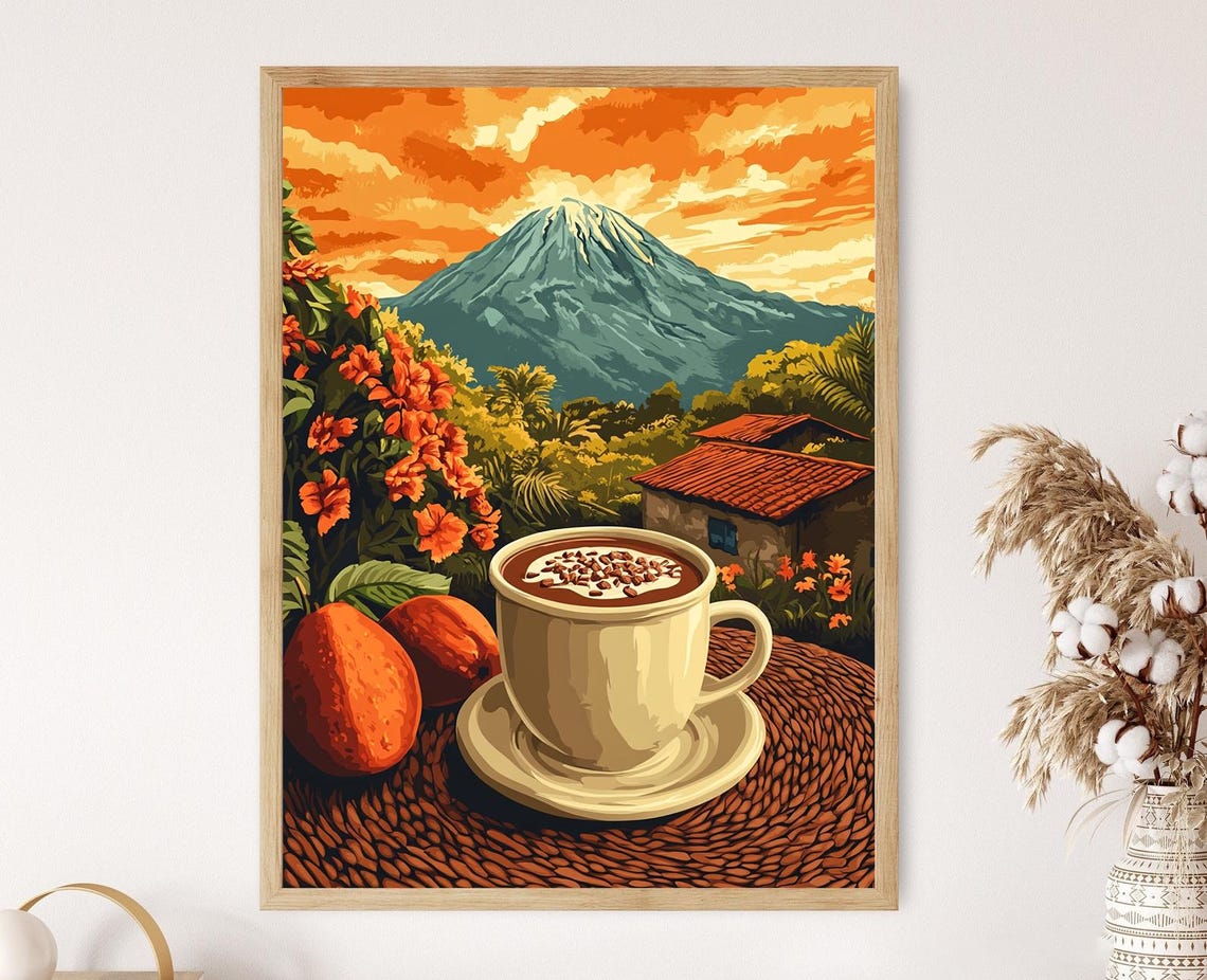 Rustic Hot Chocolate In Nicaragua Volcanic Heritage Art Cultural Motif Print