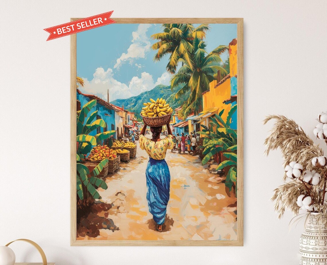 Haitian Woman With Bananas, Village Market Art Print