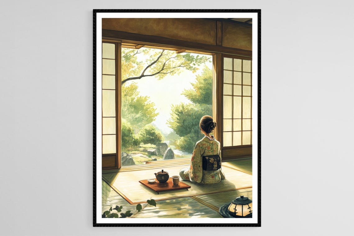 Traditional Japanese Tea Ceremony Art Print Serene Tearoom