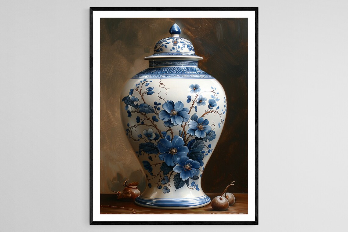 Dutch Delftware Painting, Traditional Blue and White Art Print