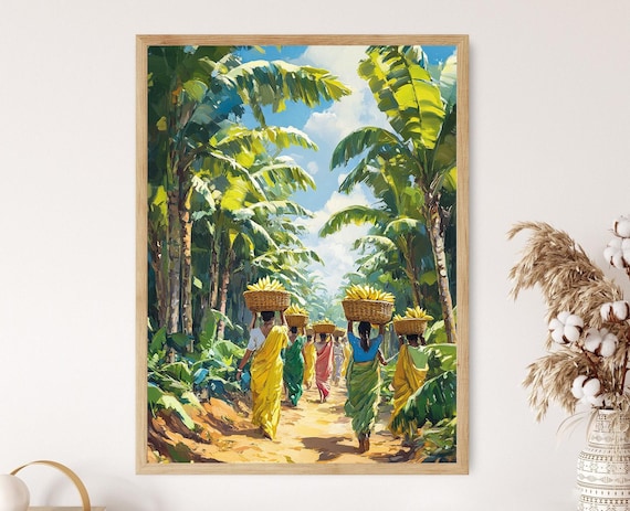 Tamil Nadu Banana Harvest Illustration Indian Farmer And Plantation Art Print