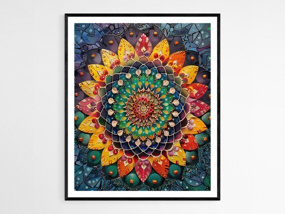 Rainbow Mandala Art Colorful Layered Petals Meditation Poster