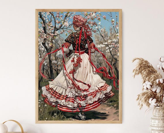 Bulgarian Martenitsa Print Health And Prosperity Art Print Blossoming Trees Artwork