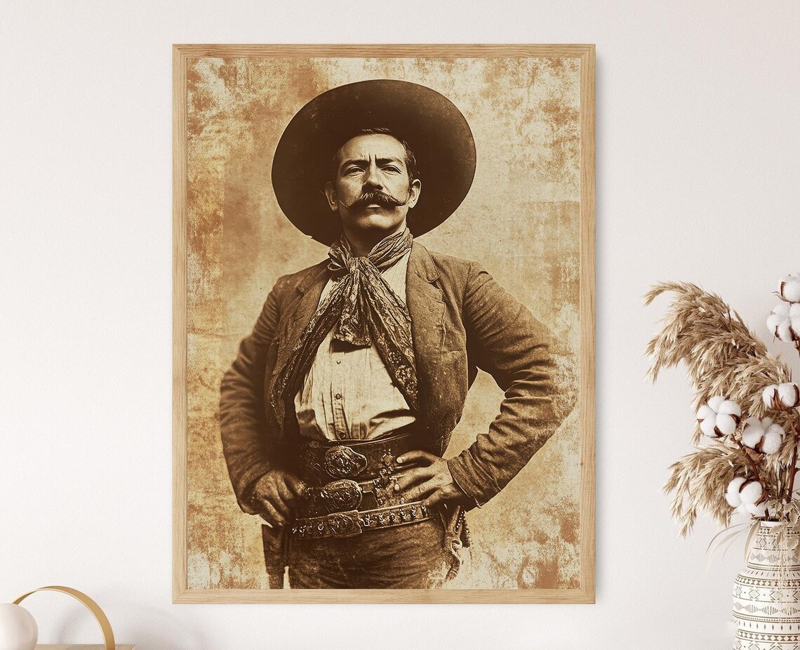 Pancho Villa Rustic Portrait, Mexican Art Print