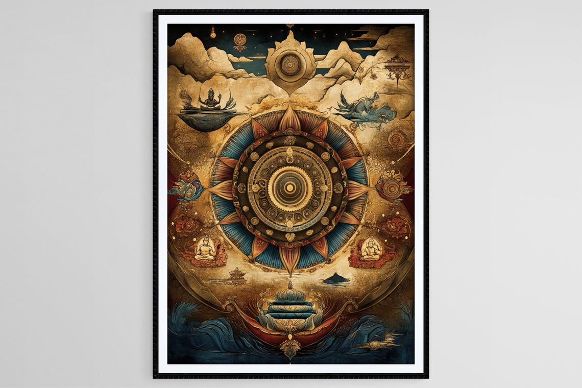 Nepali Thangka Art Print Traditional Buddhist Mandala Painting
