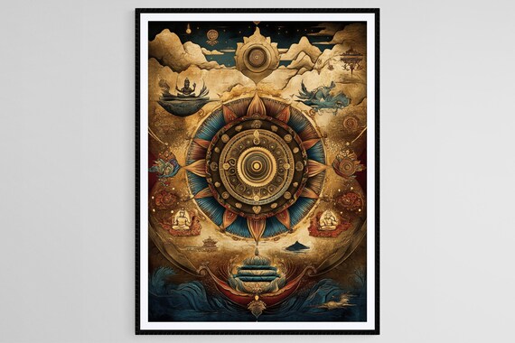 Buddhist Mandala Thangka Painting Gold Red Sacred Art Poster