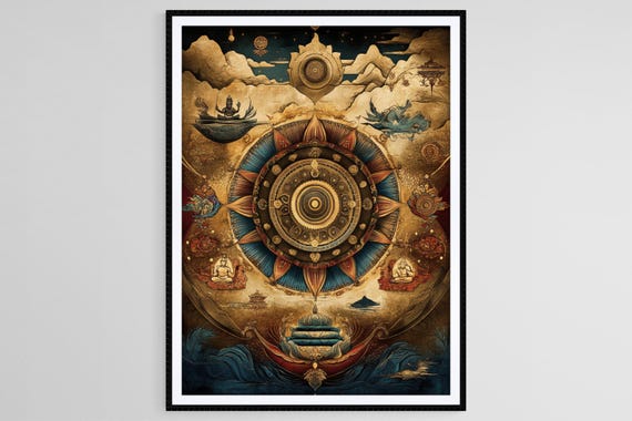 Nepali Thangka Art Print Traditional Buddhist Mandala Painting