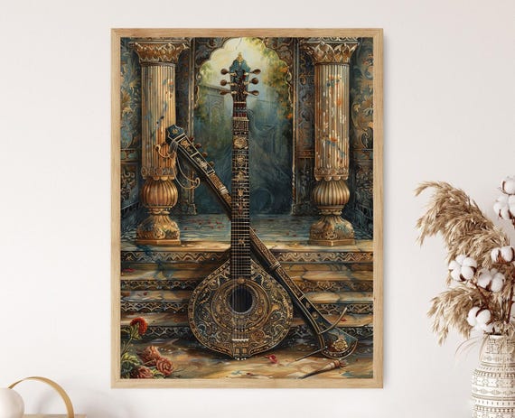 Exquisite Tanpura With Rich Details Art Traditional Indian Musical Instrument Painting