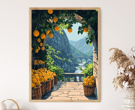 Zakho Fruit Market With Lemon Stalls And Historic Stone Bridge View Kurdish City Scene Art Print