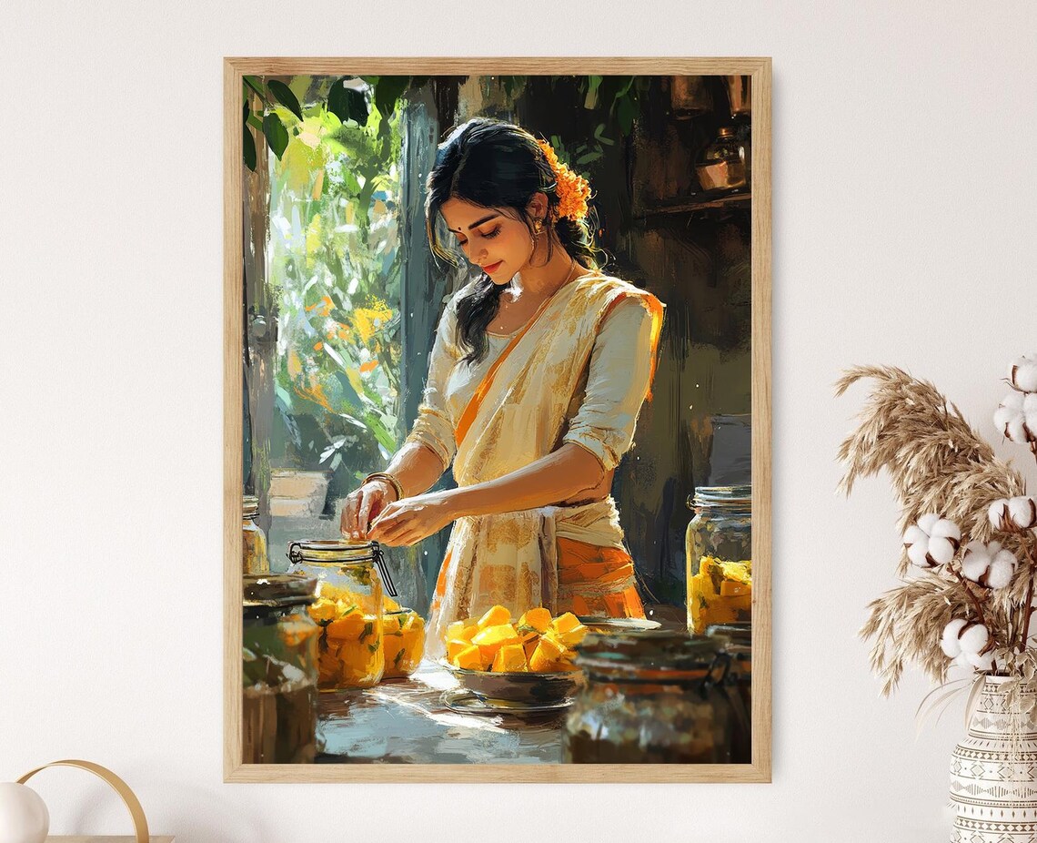 Indian Pickle Making Art Print, Traditional Kitchen Decor