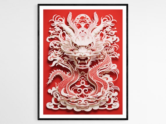 Year Of The Dragon Wall Decor Bold Red Gold Poster For Chinese New Year Party Decoration Cultural Heritage Gift