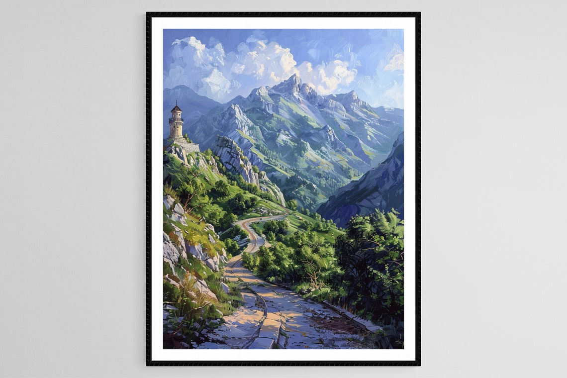 Shipka Pass Painting Historic Monuments Art Print Bulgarian Mountain Scenery Artwork
