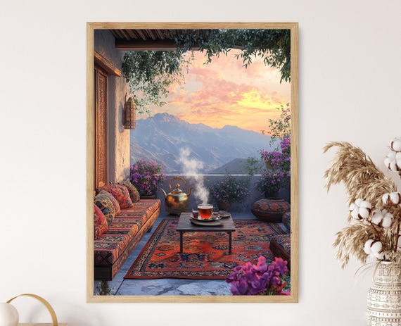 Halabja Rooftop Patio, Kurdish Rug and Tea Art Print