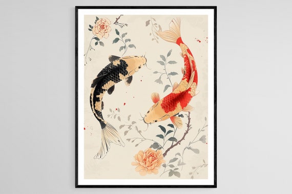 Koi Fish Japanese Wall Hanging Vibrant Artwork Tranquil Home Decor Birthday Gift Idea