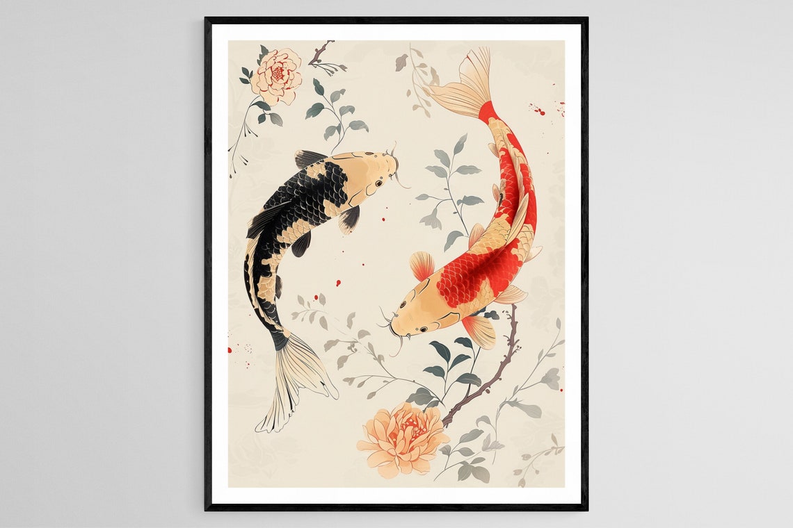 Koi Fish Japanese Wall Hanging Vibrant Artwork Tranquil Home Decor Birthday Gift Idea