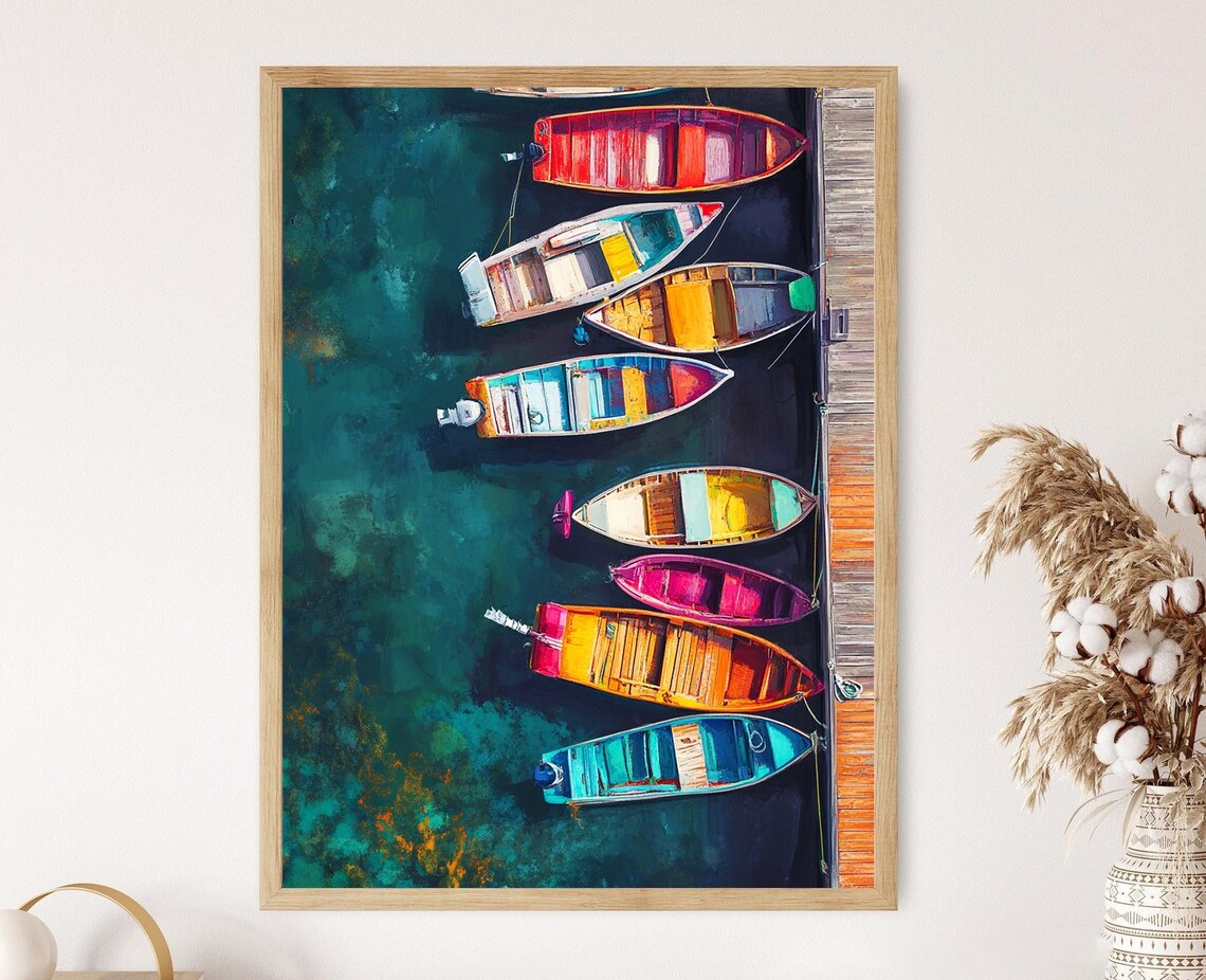Connecticut Pier Art Print, Colorful Boats