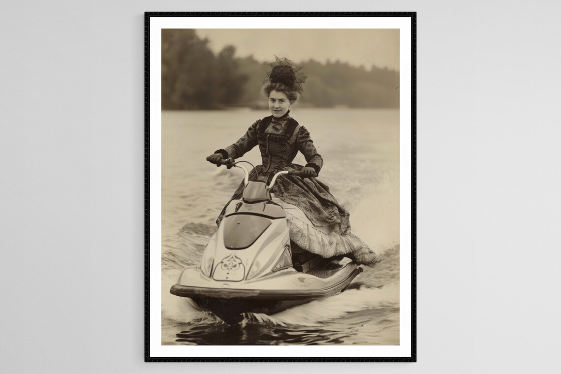 Victorian Woman On Jet Ski, Quirky Photo