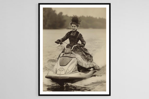 Victorian Woman On Jet Ski, Quirky Photo