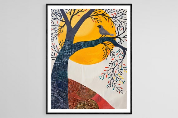 Vibrant Gond Art Painting Authentic Indian Folk Art Cultural Home Decor