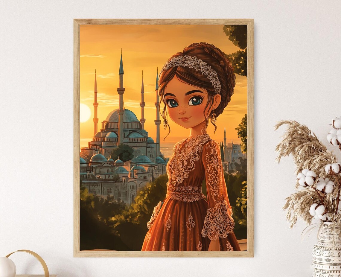 Sunset Serenity Doll Art Print Turkish Ile Bezi Dress