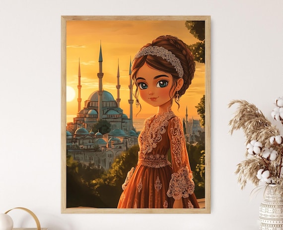 Sunset Serenity Doll Art Print Turkish Ile Bezi Dress