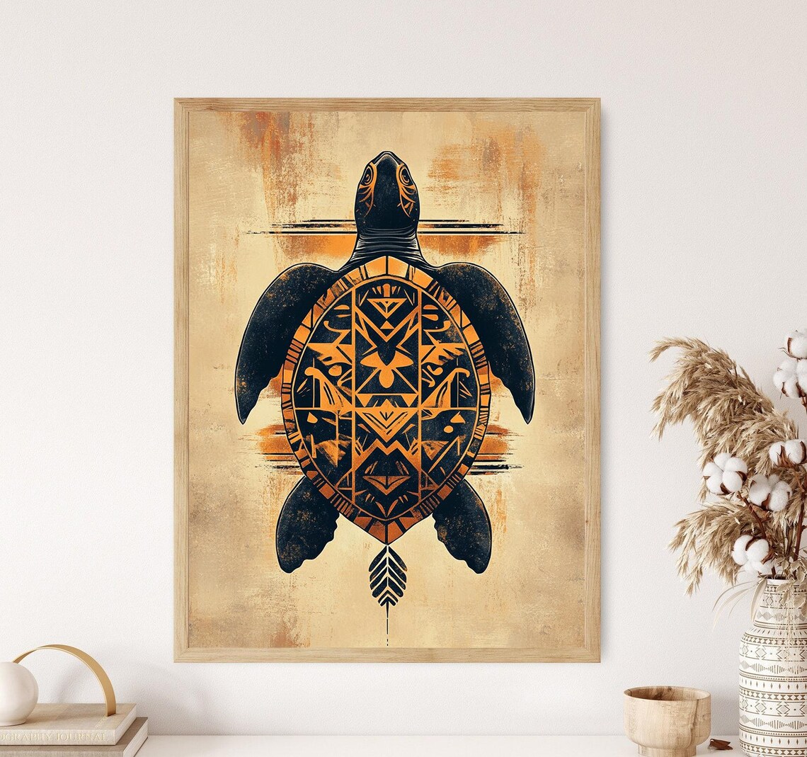 Samoan Turtle Illustration, Polynesian Tribal Design