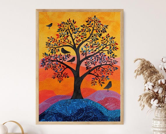 Gond Tree Hand-Painted Tribal Design Art Print