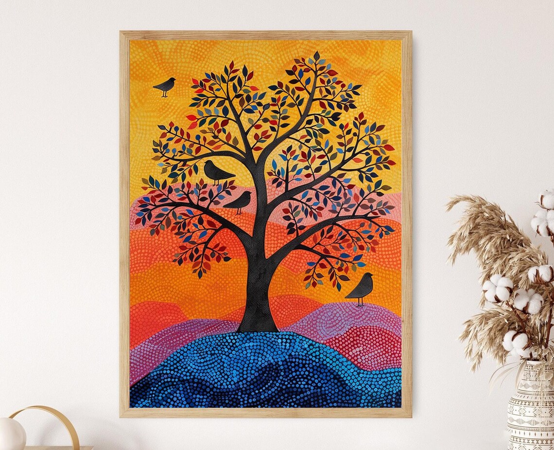 Gond Tree Hand-Painted Tribal Design Art Print