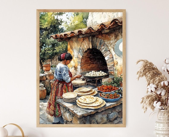 Salvadoran Woman Cooking Pupusas Outdoor Comal Village Art Poster