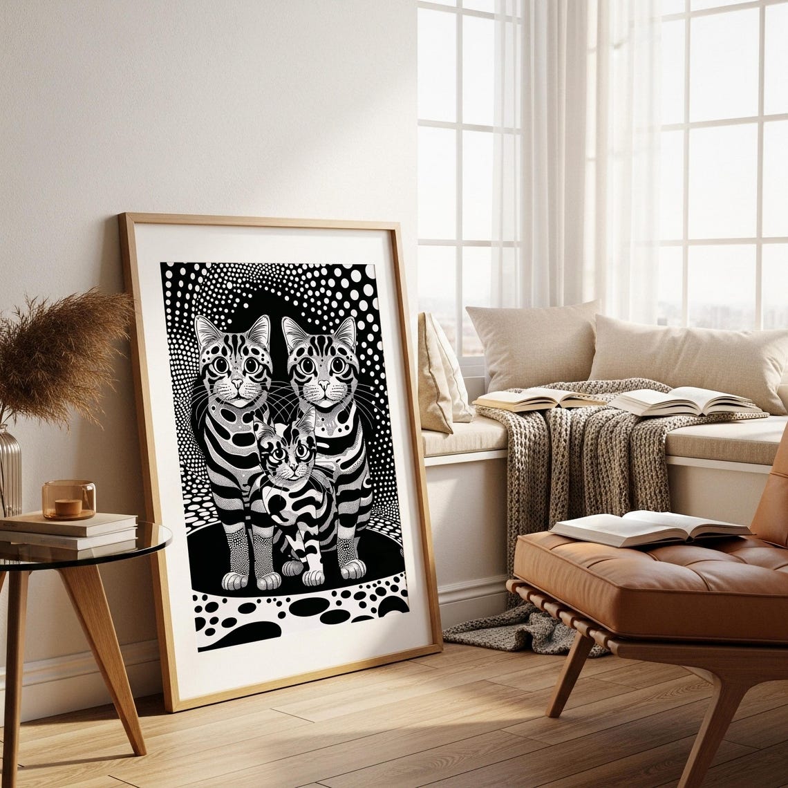 Bold Black And White Optical Illusion Cats Modern Pop Art Poster