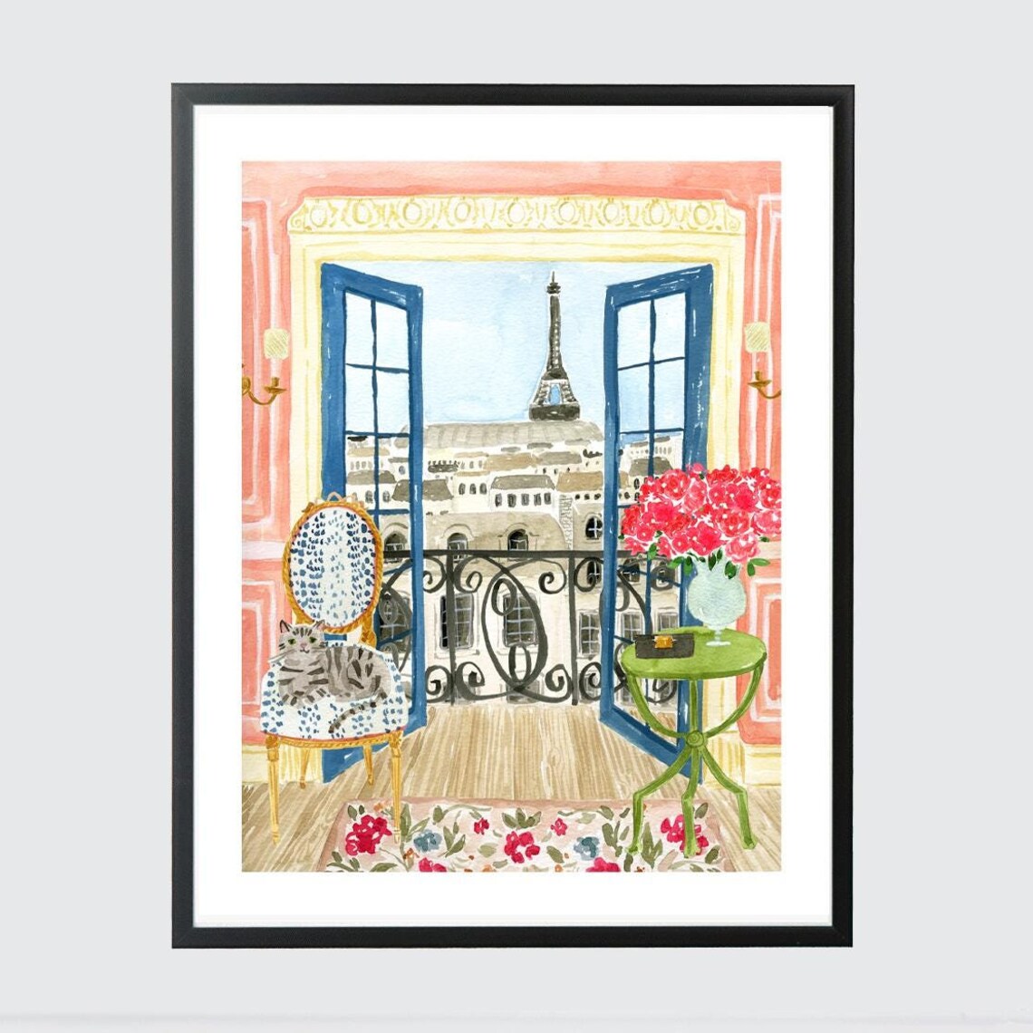 Cats In Paris And Eiffel Tower Travel Art Print