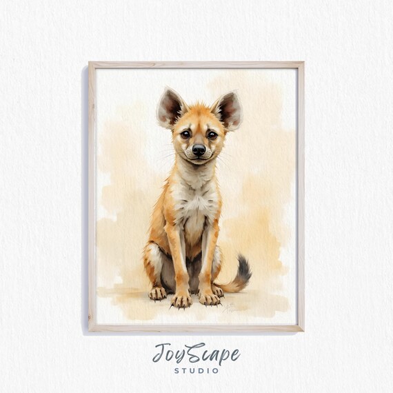Baby Hyena Watercolor Portrait Cute Wild Animal Nursery Poster