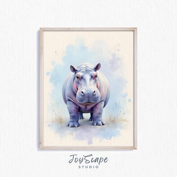 Baby Hippopotamus Watercolor Cute Animal Nursery Decor Print
