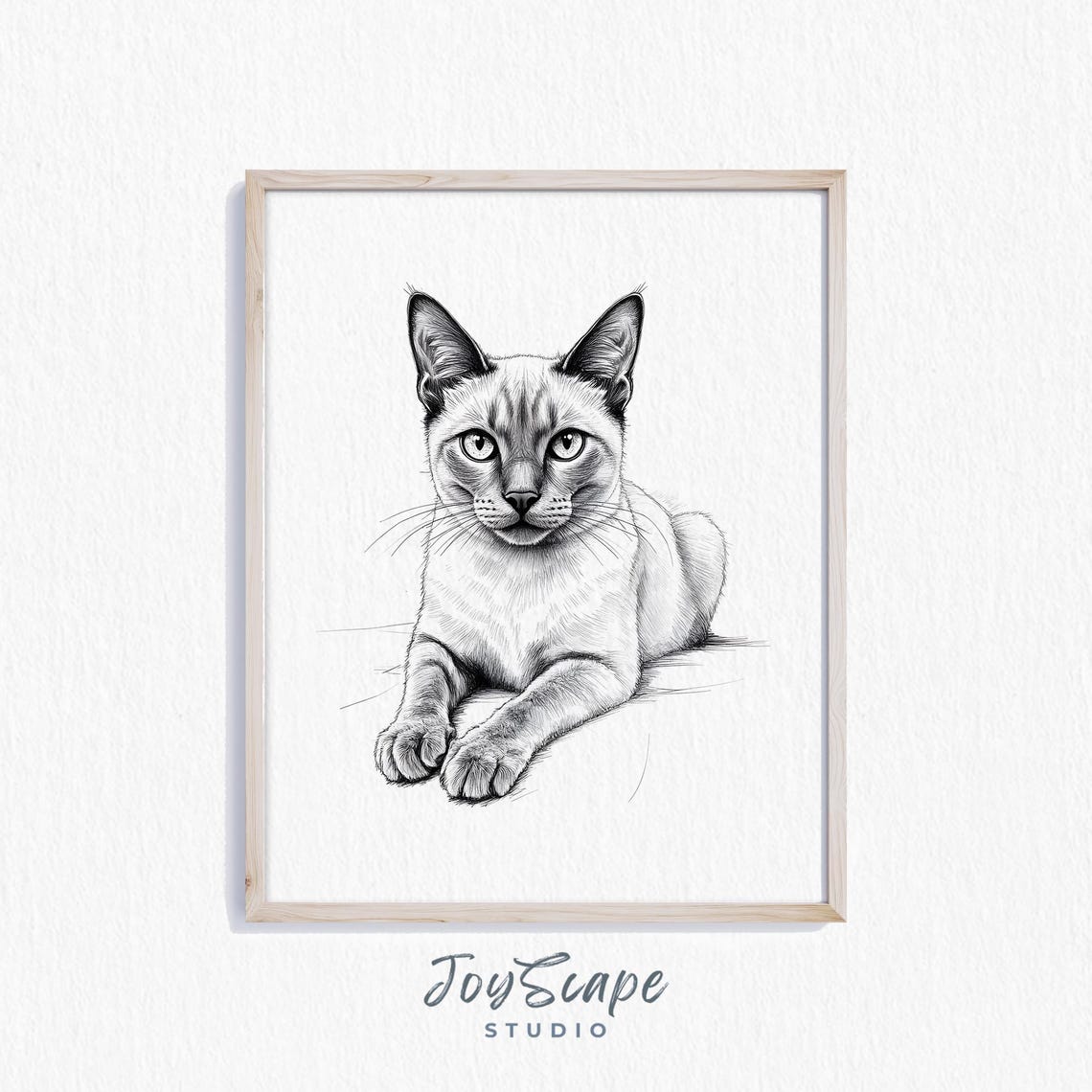 Siamese Cat Fine Line Minimalist Black and White Sketch Poster