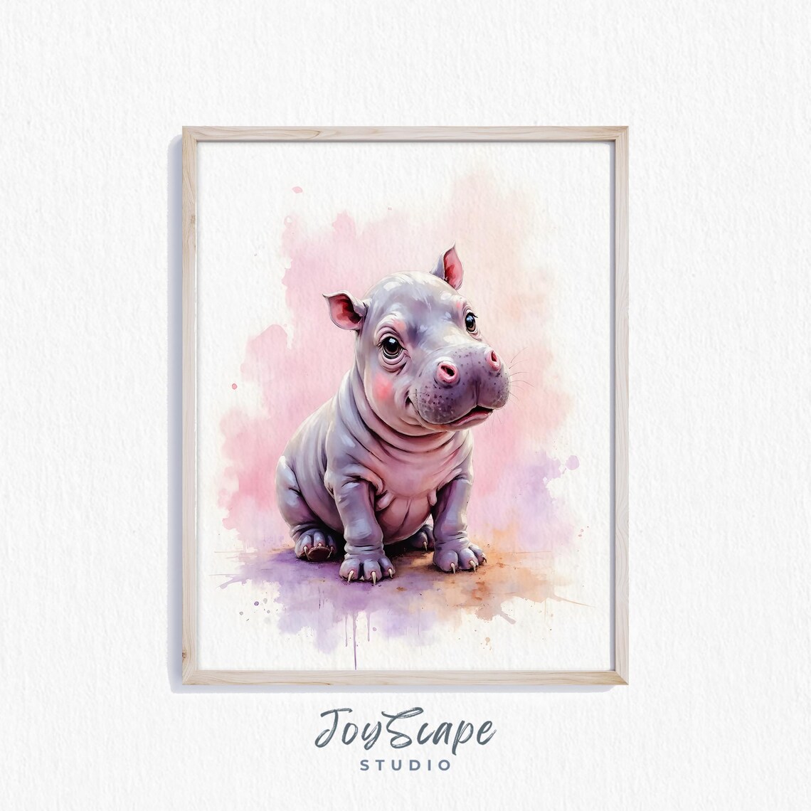 Adorable Baby Hippo Cute Kids Room Watercolor Nursery Animal Poster