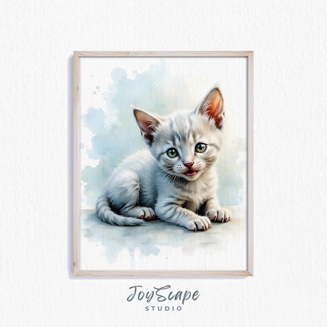 Grey Russian Blue Kitten Watercolor with Green Eyes Pet Poster
