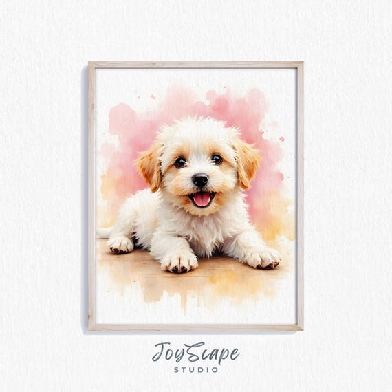 Havanese Puppy Wall Art Dog Painting Cute Nursery Decor Watercolor Portrait Playful Pet Print Animal Lover Gift