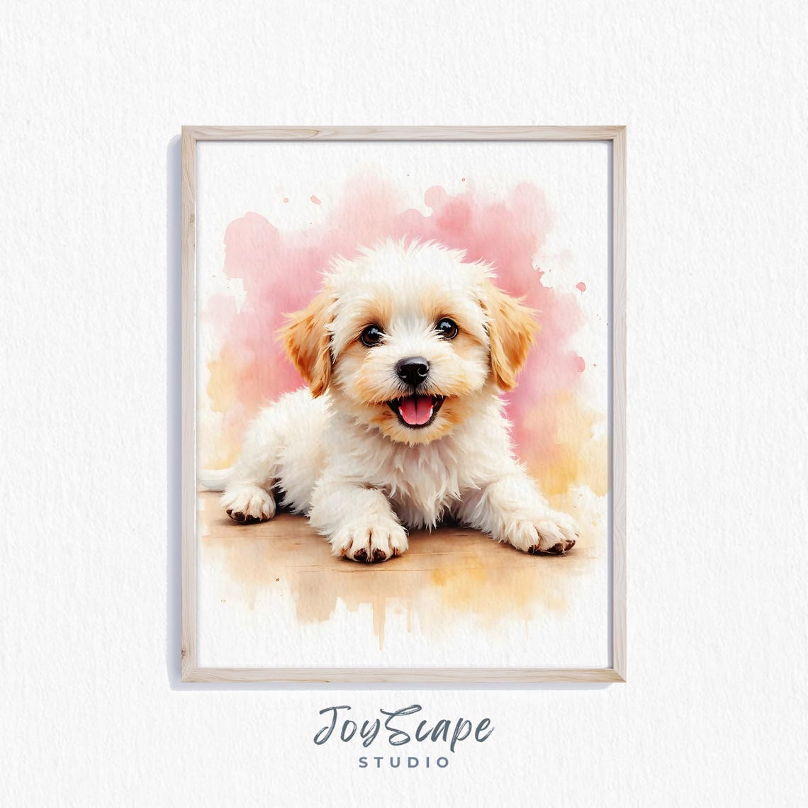 Havanese Puppy Watercolor Portrait with Pink Blush Splashes Poster
