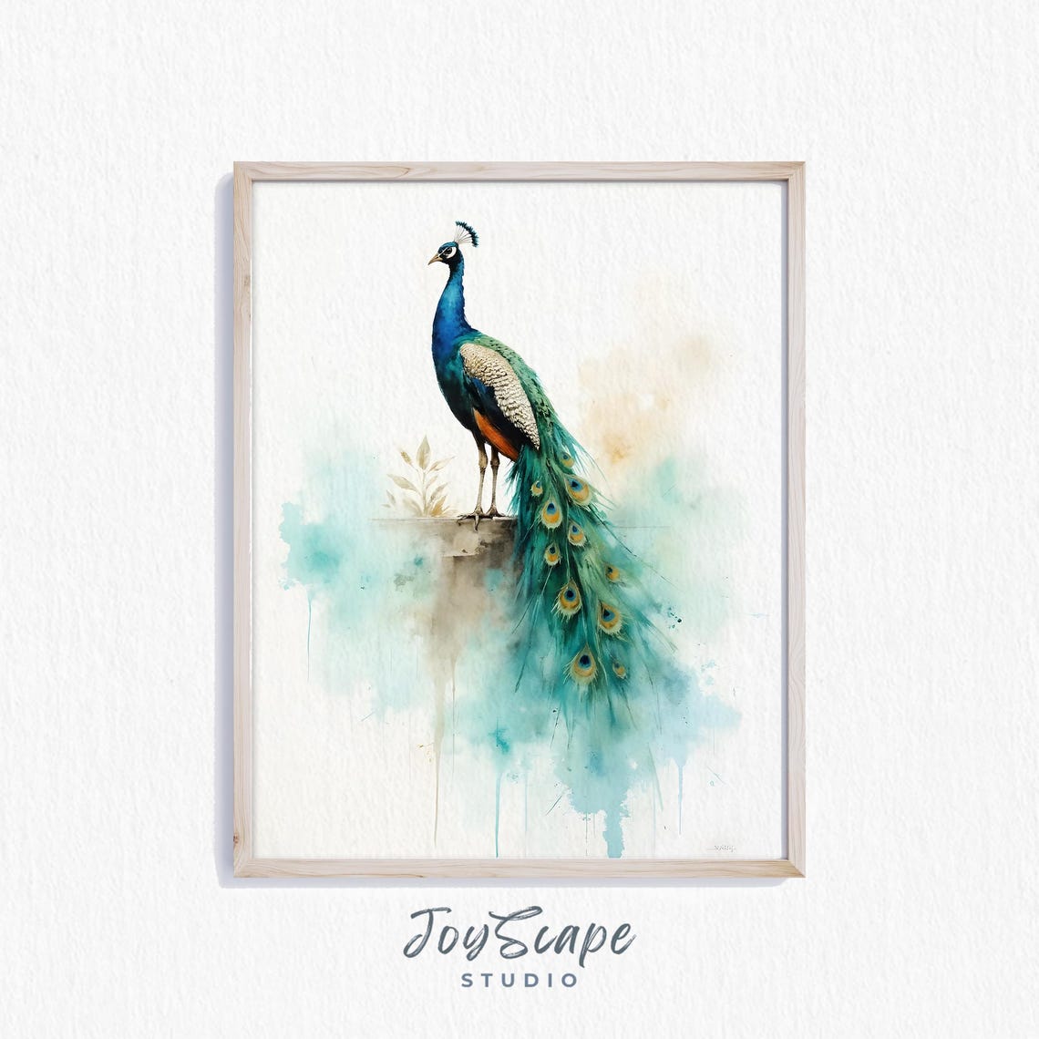 Elegant Peacock With Flowing Tail Watercolor Bird Art Poster