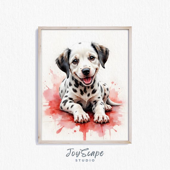 Dalmatian Puppy Cute Pet Wall Art Rustic Adorable Nursery Decor Watercolor Dog Illustration Animal Print