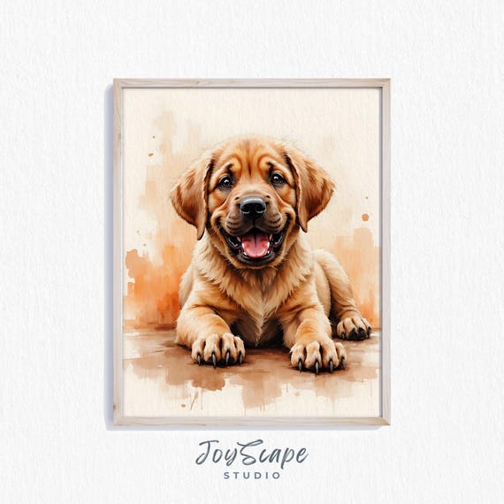 Mastiff Puppy Wall Art Adorable Dog Painting Rustic Nursery Decor Animal Print For Lovers Cute Pet Artwork
