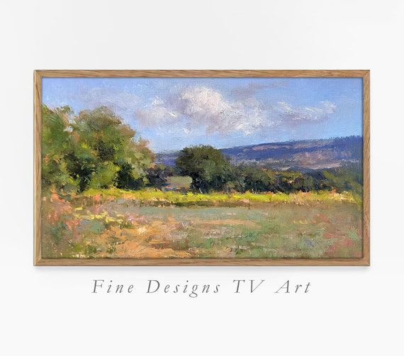 Frame Tv Art Summer Landscape Oil Painting Impressionist Artwork Textured Frame Tv Country Scenery Blue Sky Tv Decor