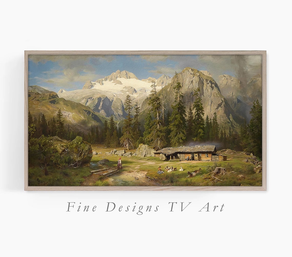 Frame Tv Art Vintage Mountain Scenery Landscape Oil Painting Art Tv