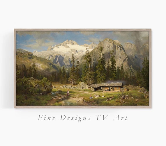 Frame Tv Art Vintage Mountain Scenery Landscape Oil Painting Art Tv