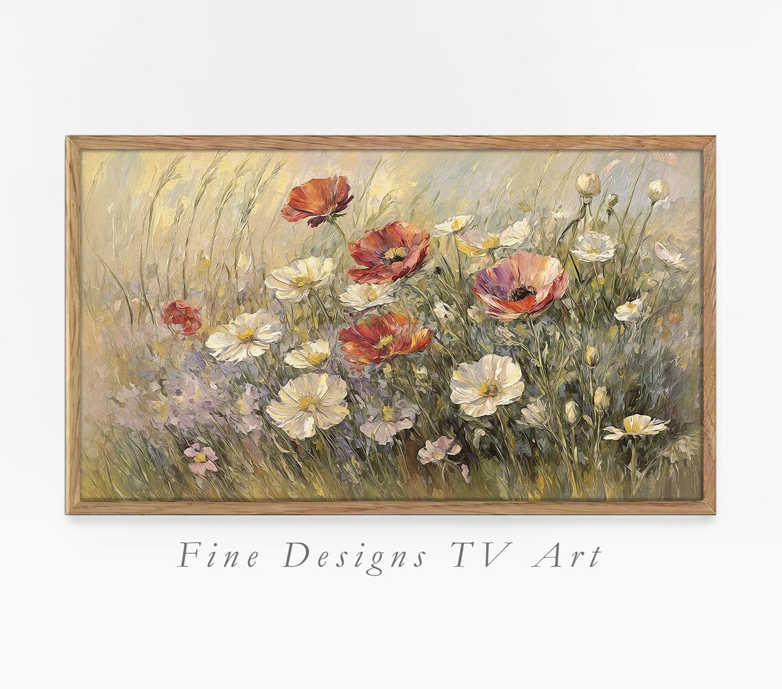 Red Poppy Wildflower Meadow Impressionist Oil Painting Bloom Poster