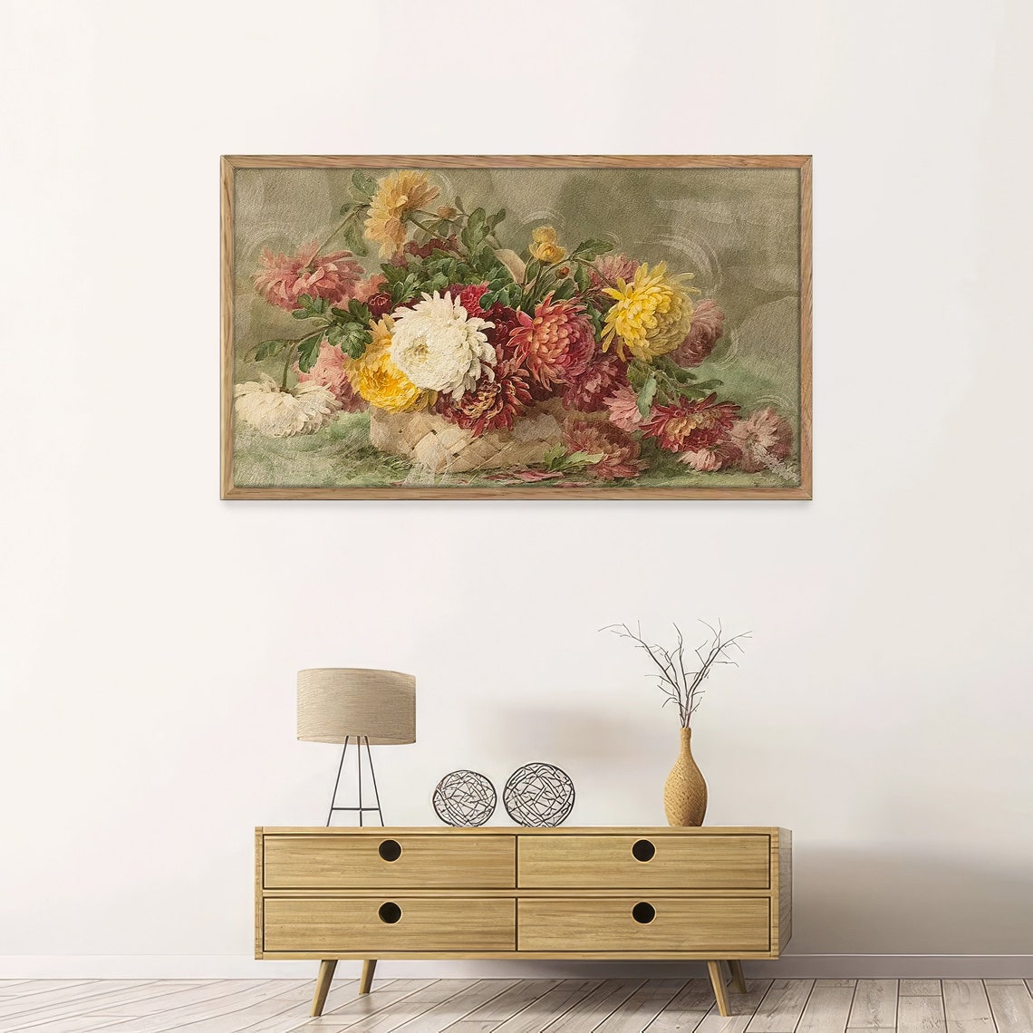 Vintage Chrysanthemum Bouquet Antique Still Life Muted Floral Print - Image 2