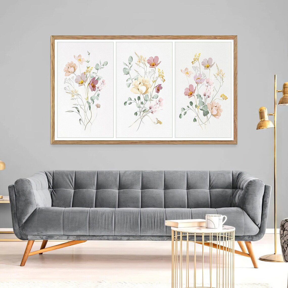 Pastel Wildflower Gallery Triptych Blush Sage Delicate Art Poster - Image 2